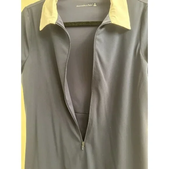 Abercrombie & Fitch Navy Blue Zip Neck Collared Tennis Dress Medium Athleisure - Picture 4 of 6